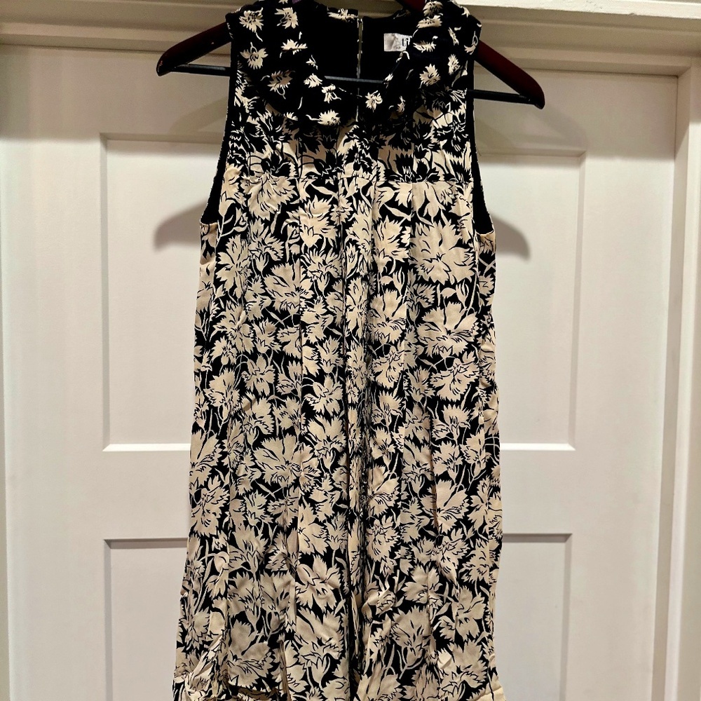 Tibi Black Ivory 100% Silk Vintage Floral Dress Size 8